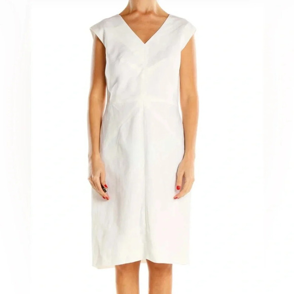 CALVIN KLEIN Linen Blend Sheath Dress in‎ White - Picture 1 of 8